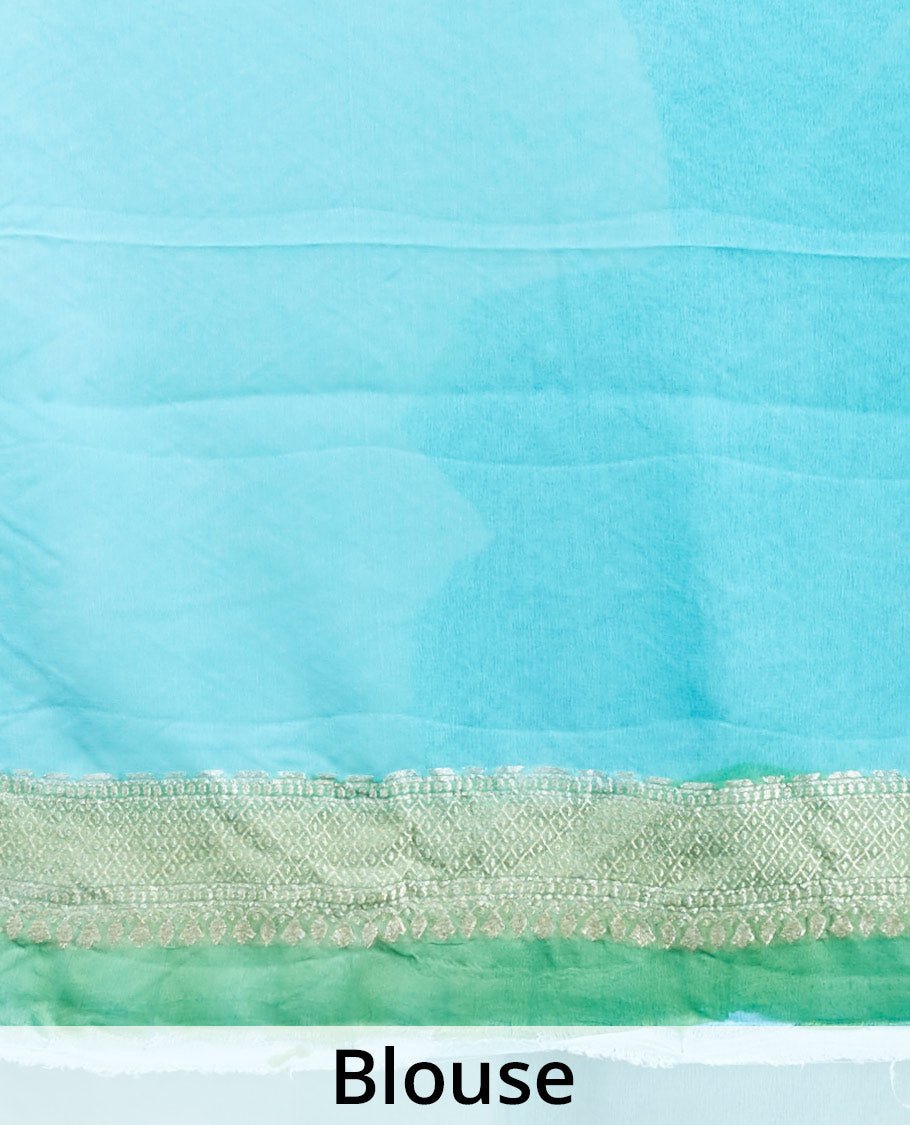 Blue rangkat style banaras georgette saree with zig zag striped zari border