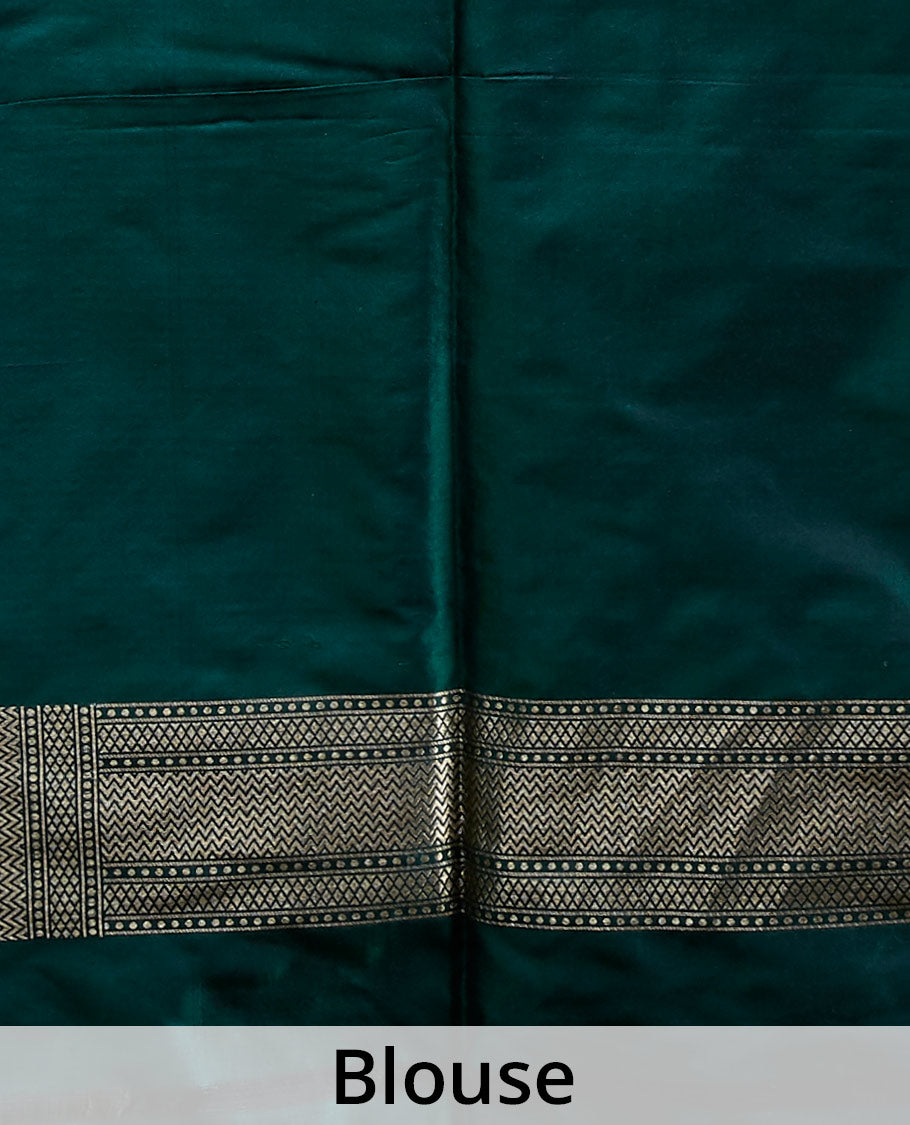 Green striped banaras silk saree with argyle pattern border