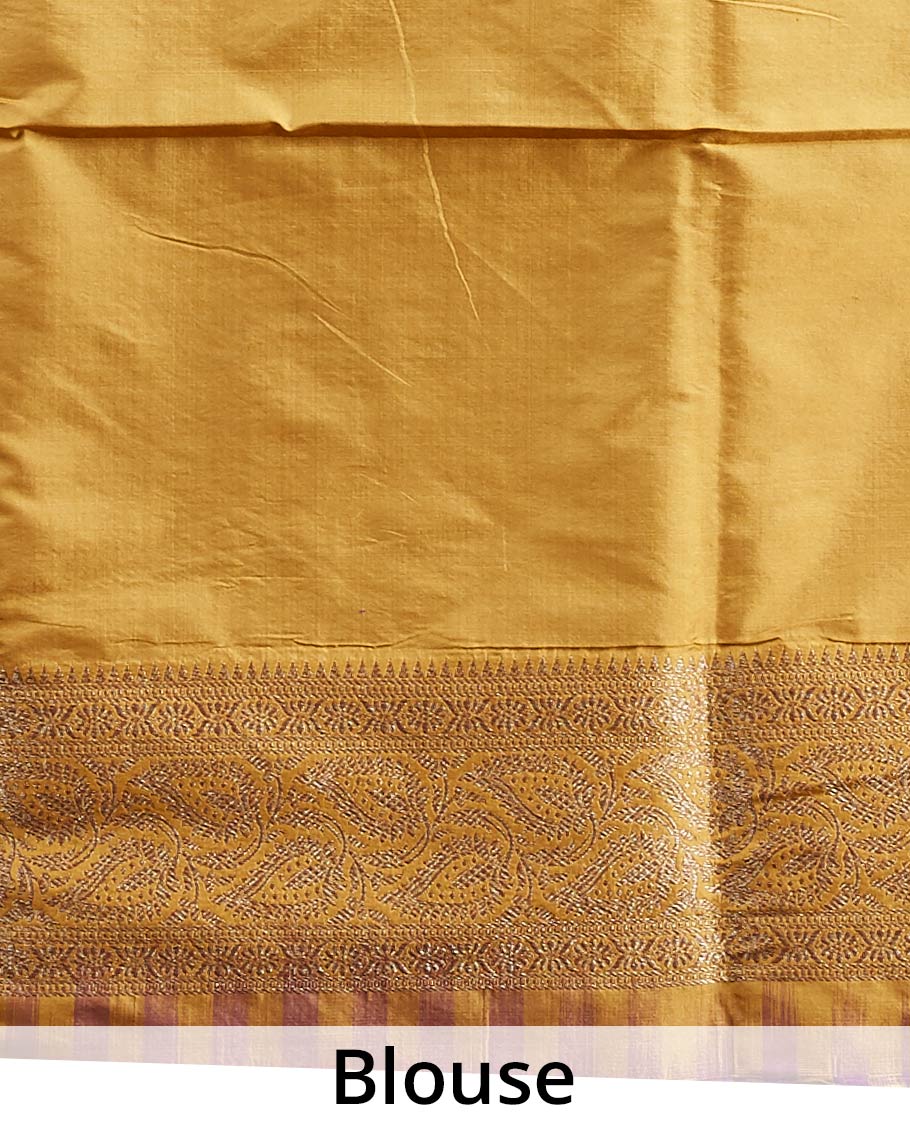 Blue jacquard banaras silk saree with self paisleys design border