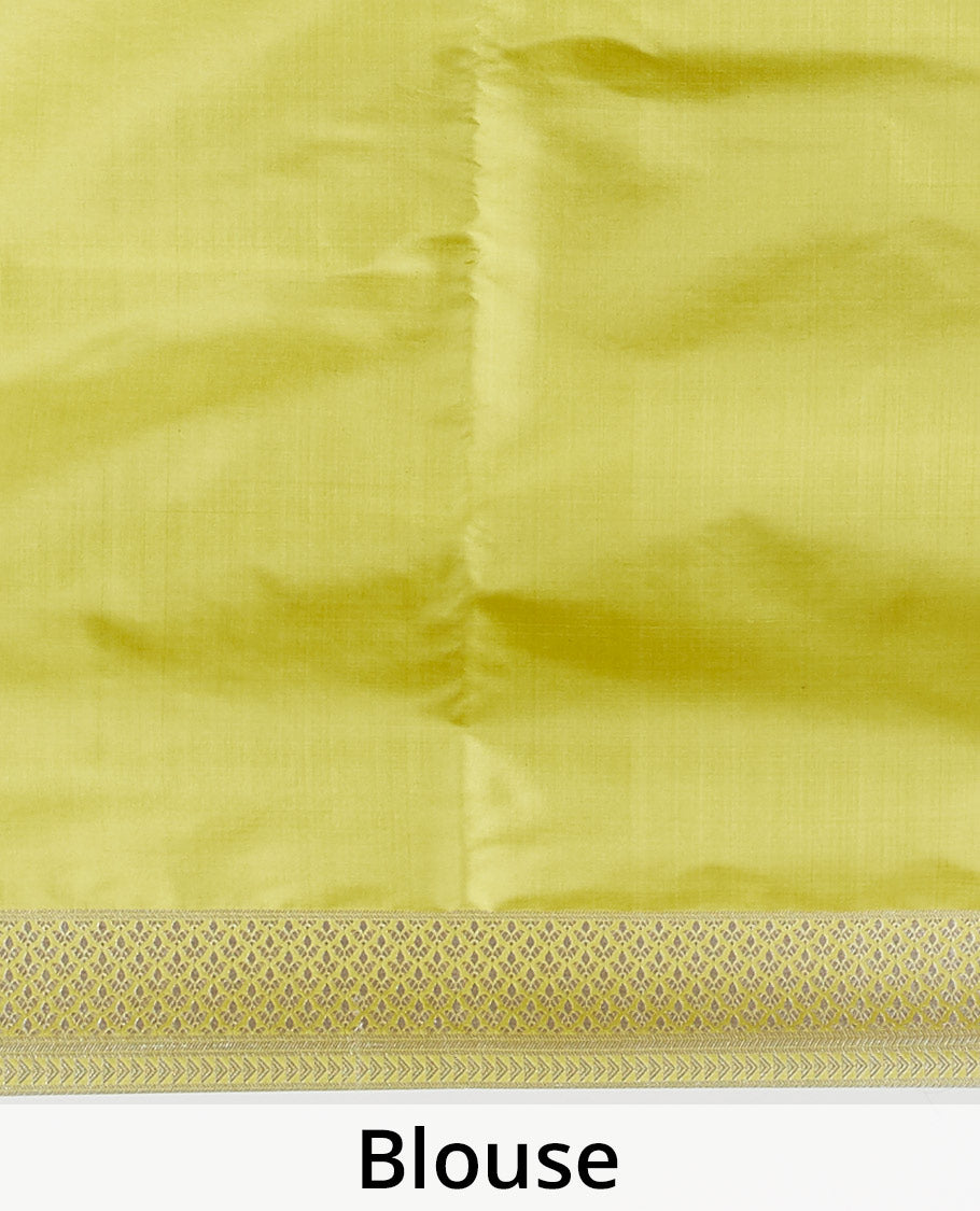 Yellow floral jacquard banaras silk saree with self intricate zari border