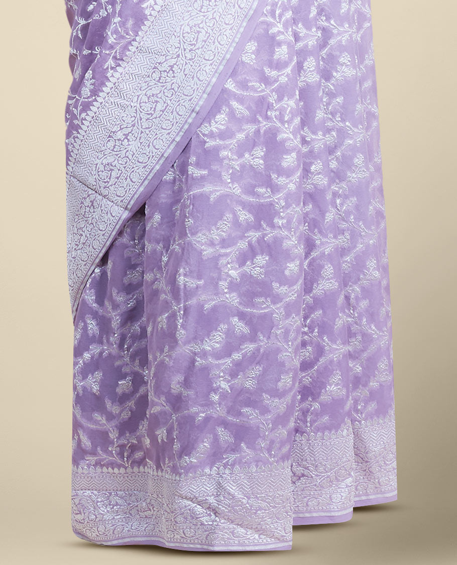 Lavender  floral jacquard banaras georgette saree with self intricate zari border