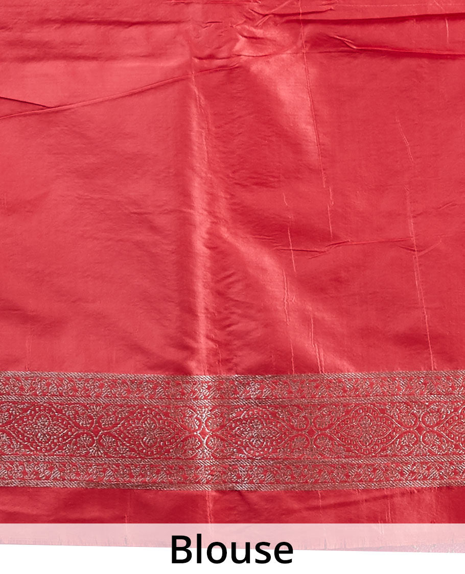 Pink  floral jacquard banaras silk saree with self intricate zari border