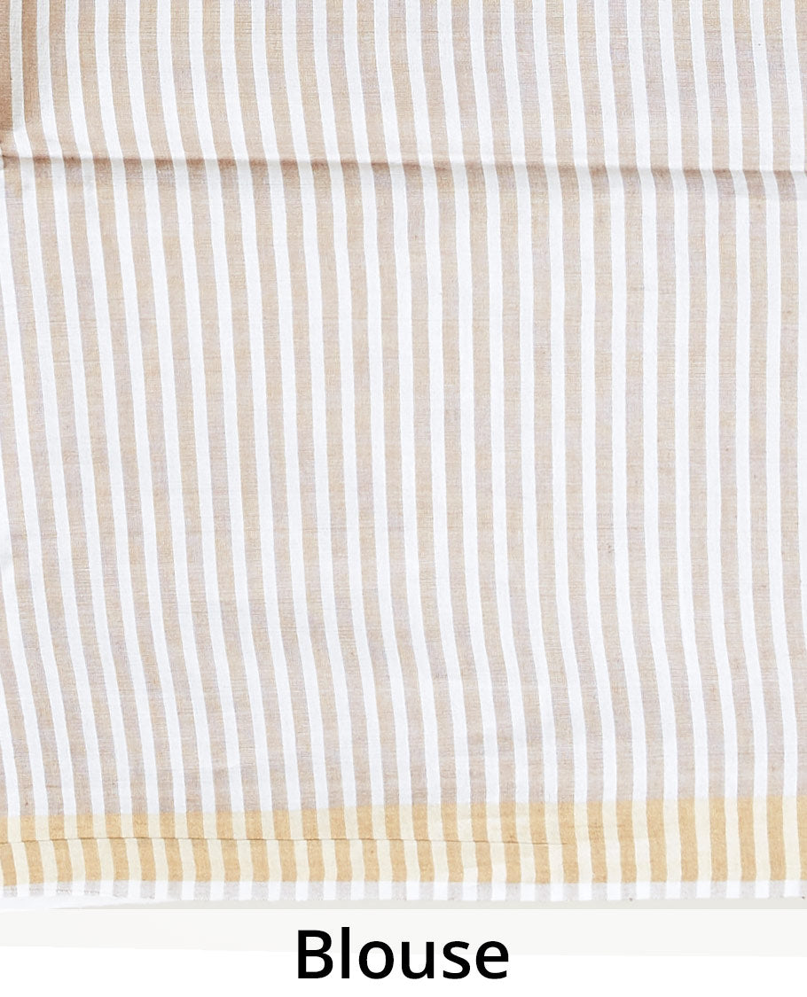 Cream zig zag striped design tusser silk saree with self zari border