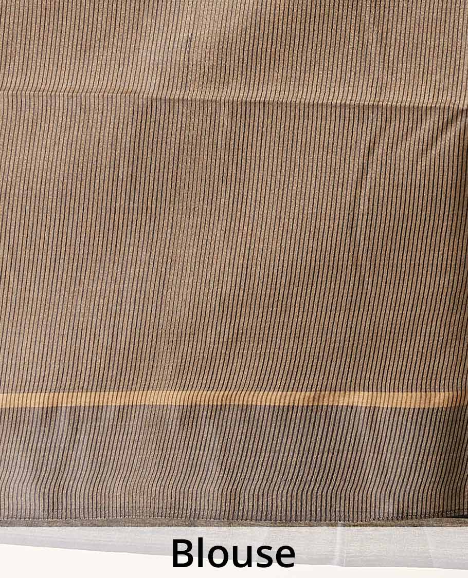 Black zig zag striped tusser silk saree with self zari border