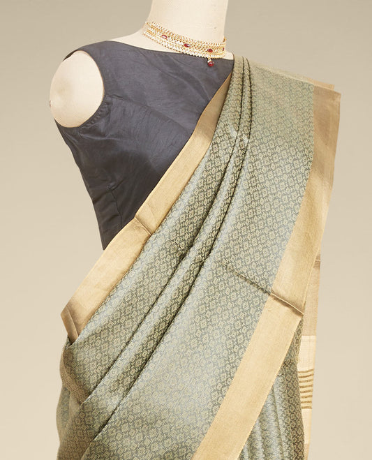 Black argyle design tusser silk saree with self zari border
