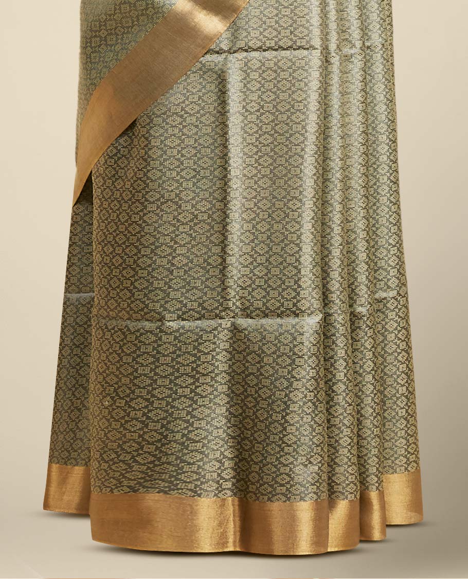Black argyle design tusser silk saree with self zari border