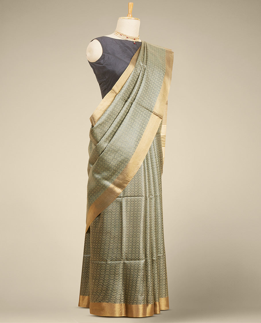 Black argyle design tusser silk saree with self zari border