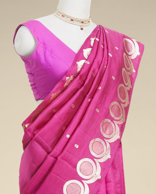 Purple floral buttas banaras silk saree with self floral buttas border