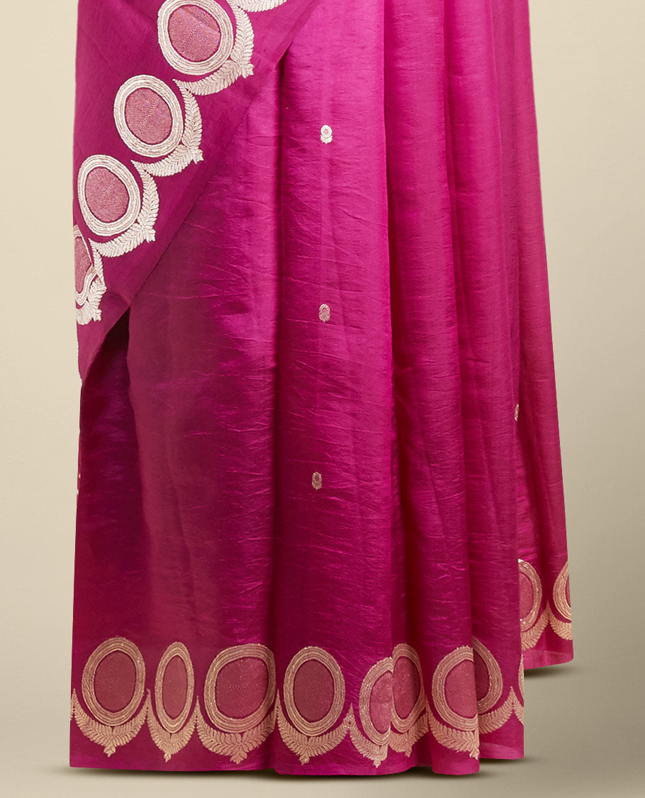 Purple floral buttas banaras silk saree with self floral buttas border