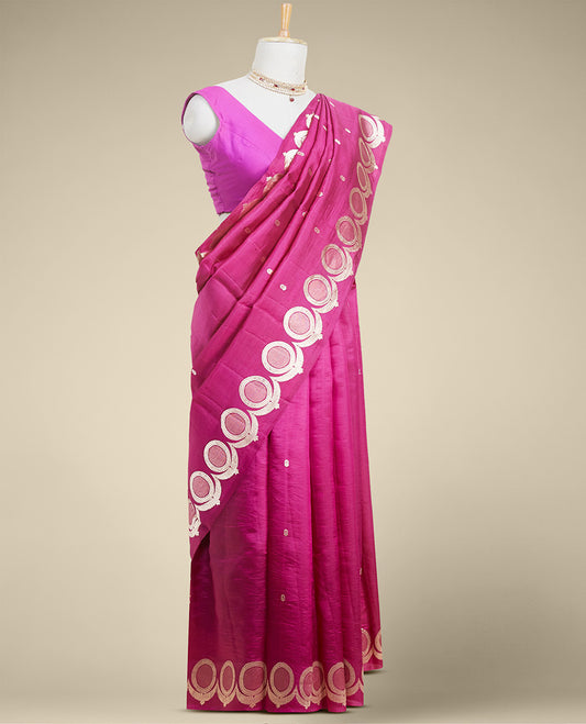 Purple floral buttas banaras silk saree with self floral buttas border