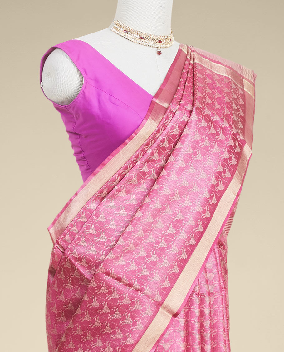 Purple intricate zari design tusser silk saree with self zari border