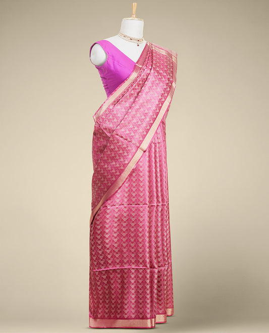 Purple intricate zari design tusser silk saree with self zari border