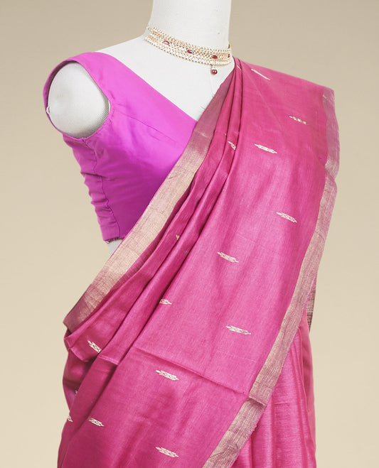 Purple floral tusser silk saree with self zari border