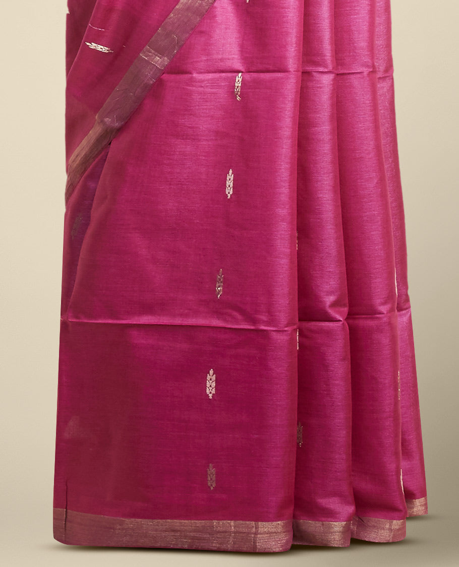 Purple floral tusser silk saree with self zari border
