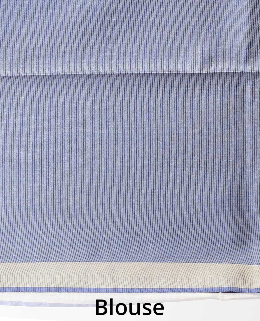 Blue leaf design tusser silk saree with self zari border