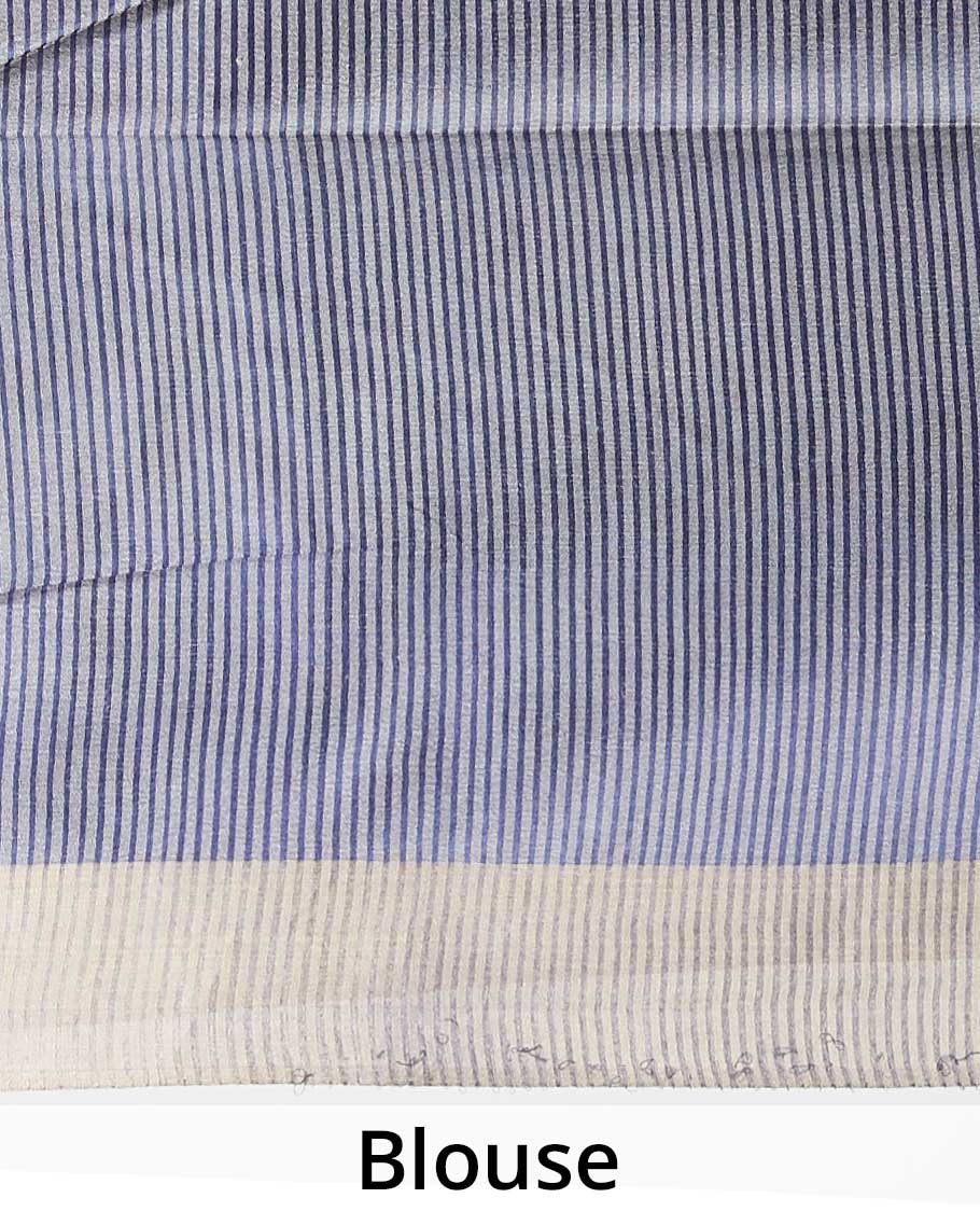 Blue  intricate zari design tusser silk saree with self-zari border