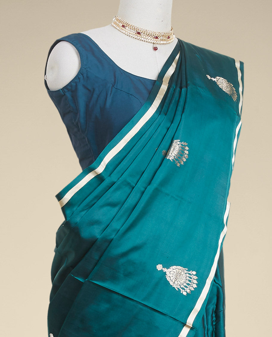 Green buttas kathan silk saree  with self zari border