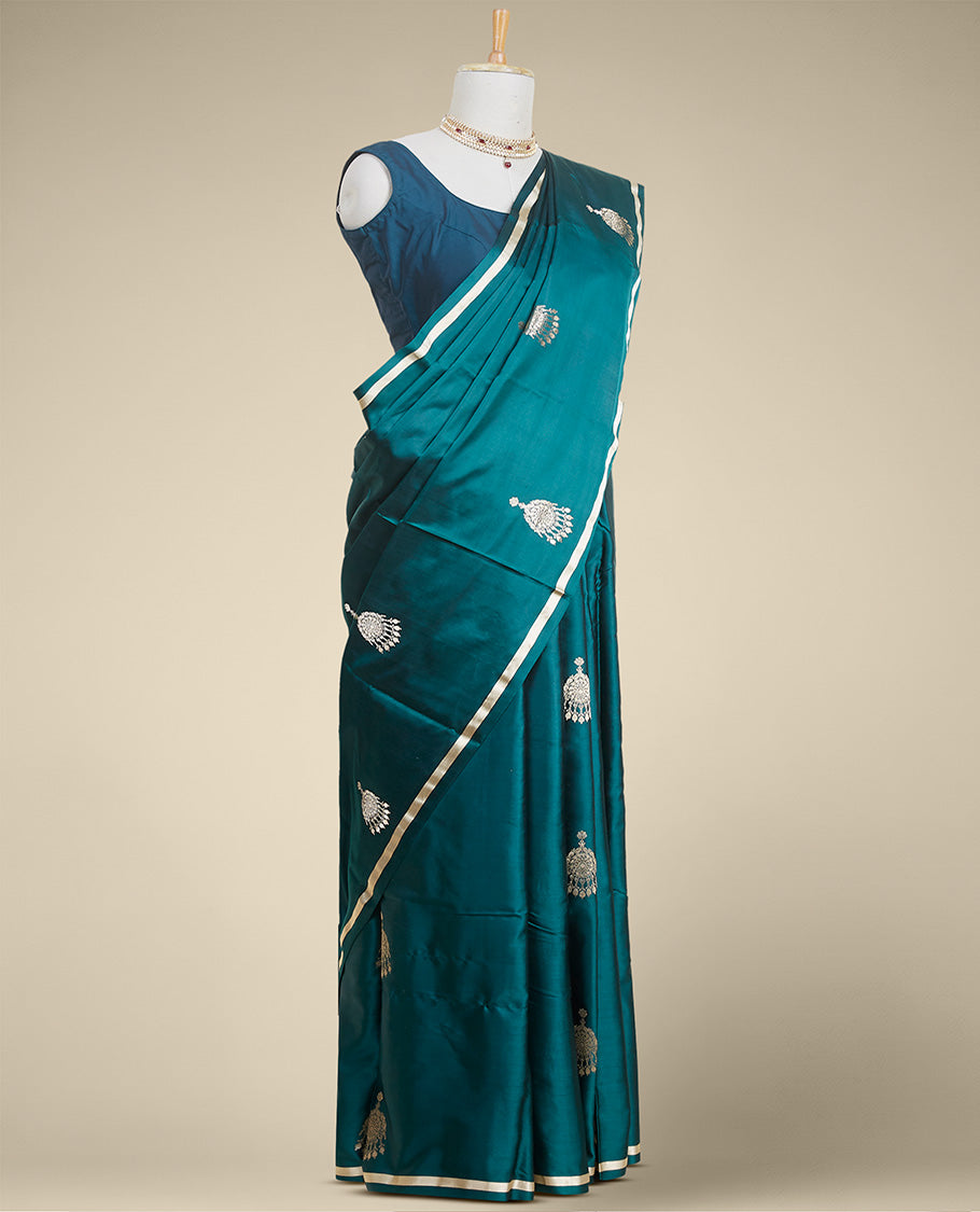 Green buttas kathan silk saree  with self zari border