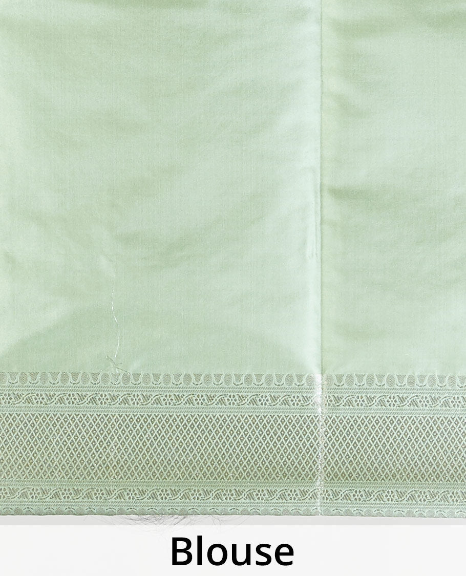 Green floral jacquard kathan silk saree with self-intricate zari border