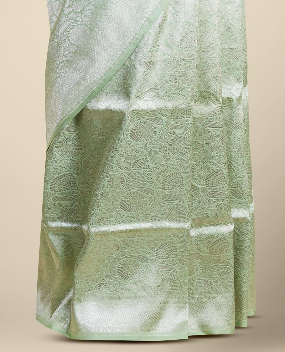 Green floral jacquard kathan silk saree with self-intricate zari border