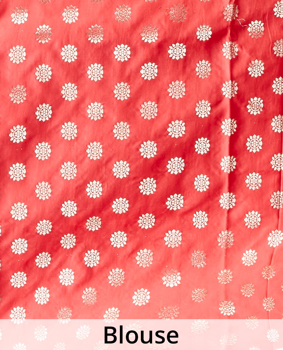 Red floral buttas kathan silk saree with self zari border