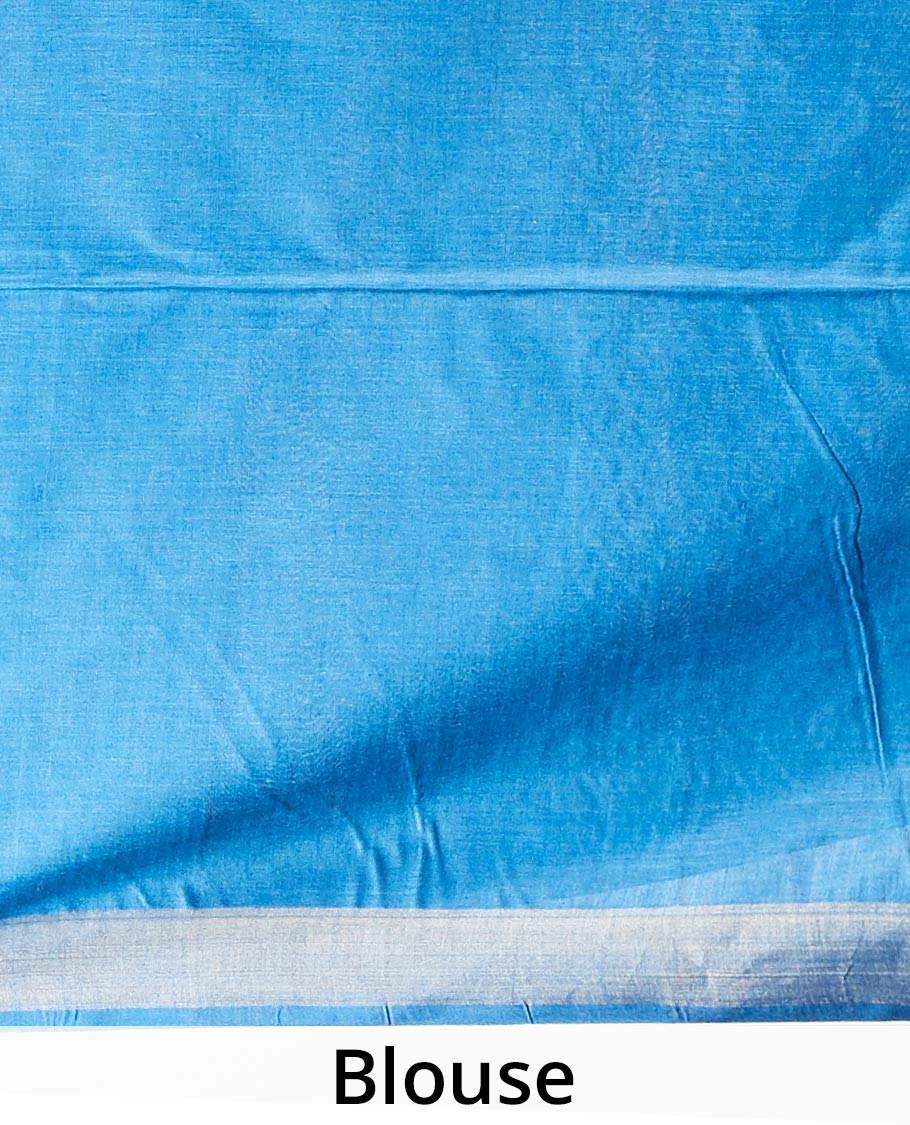 Blue  floral buttas tusser silk saree with self zari border