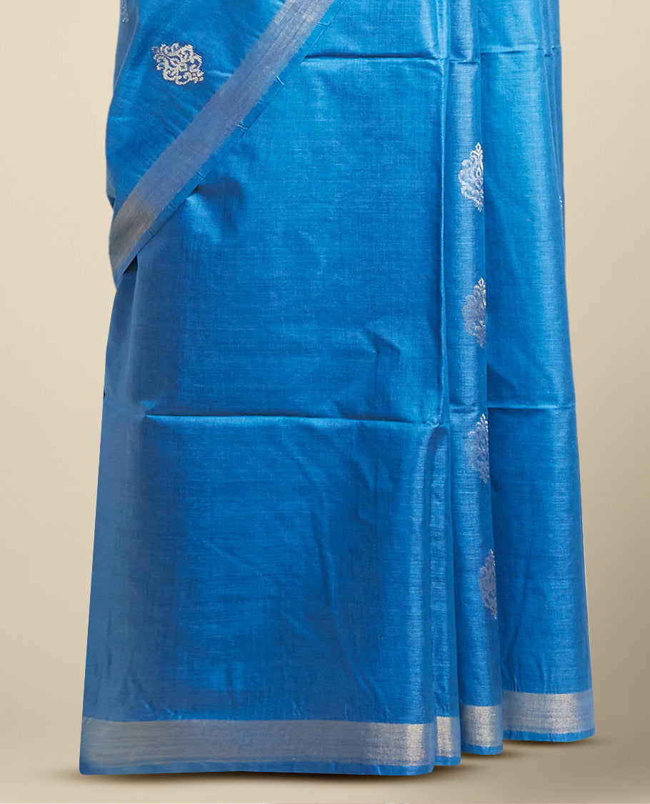 Blue  floral buttas tusser silk saree with self zari border