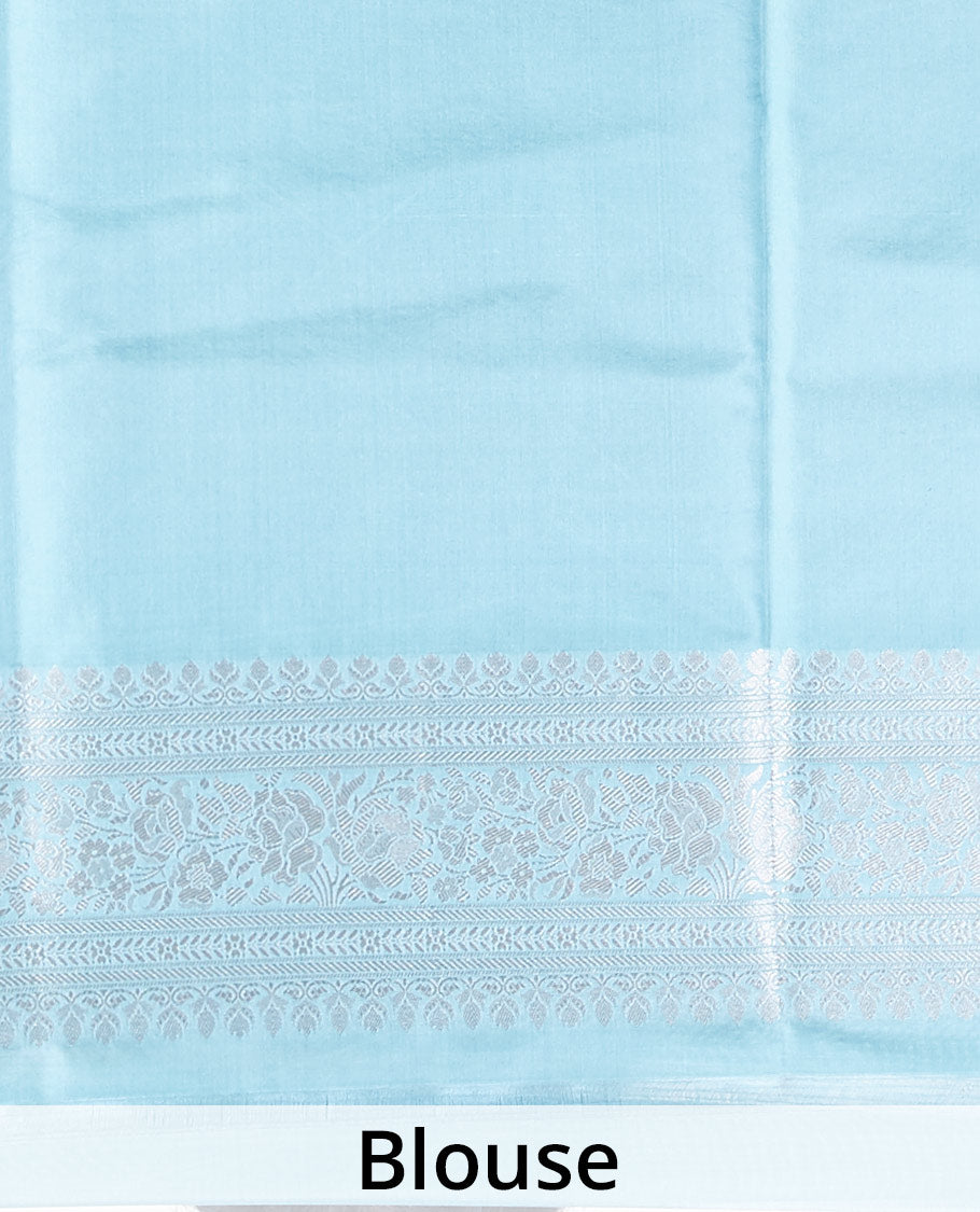 Blue floral jacquard banaras silk saree with self-intricate zari border