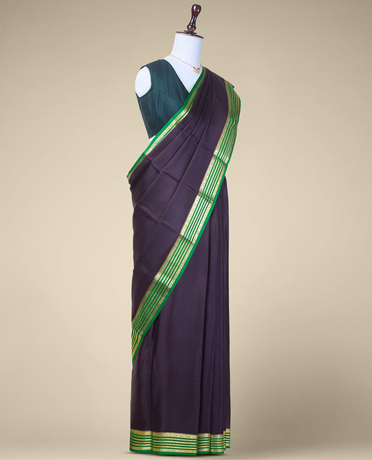 Maroon plain mysore silk saree with contrast zari design border