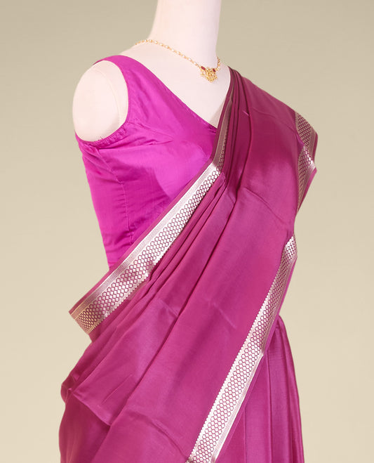 Purple plain mysore silk saree with self zari design border