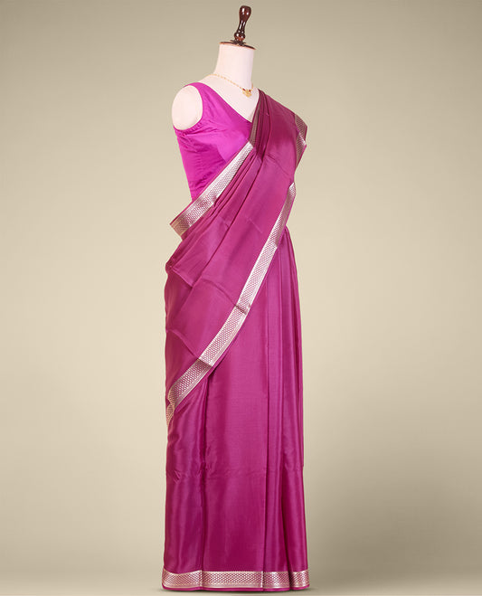 Purple plain mysore silk saree with self zari design border