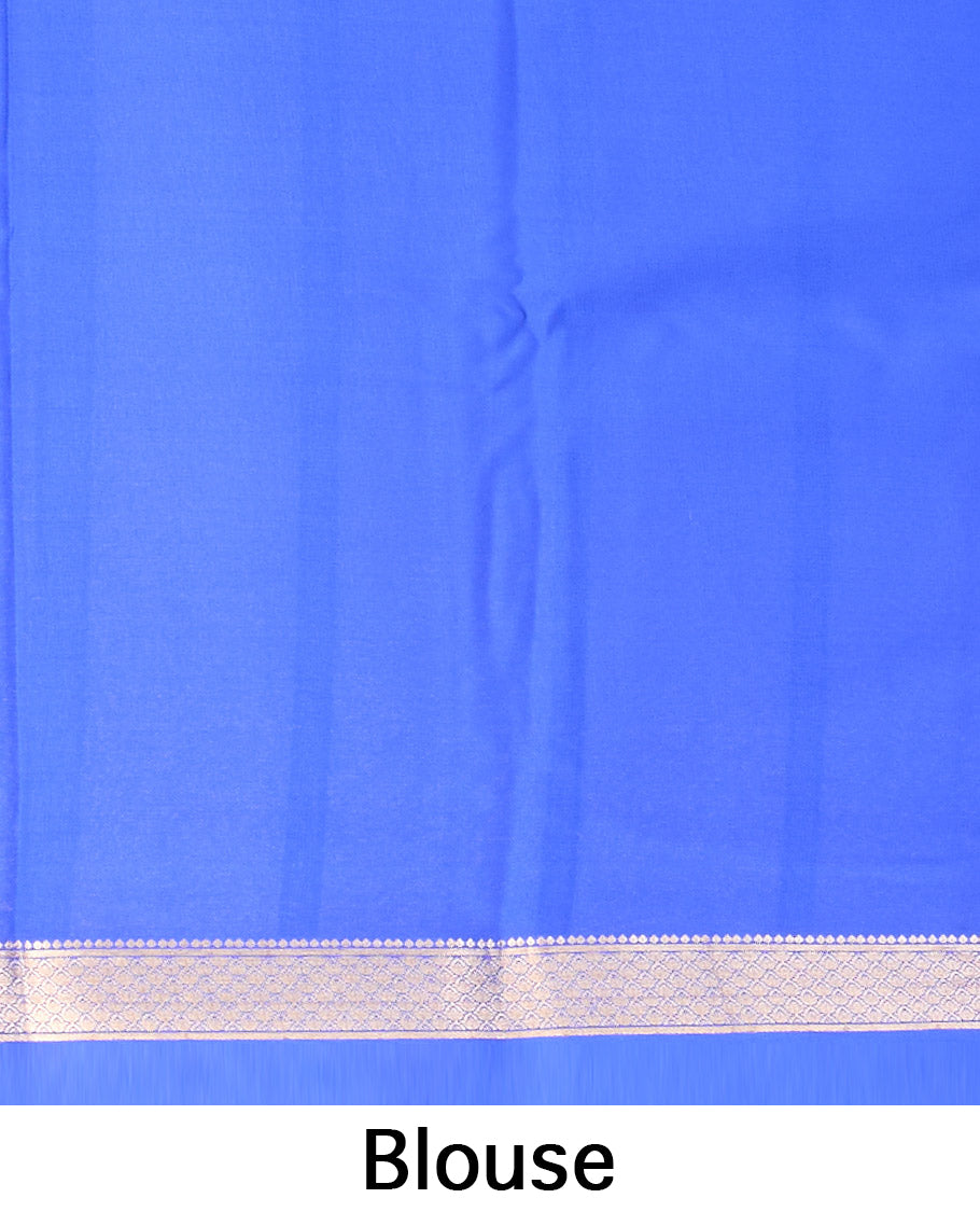 Blue plain mysore silk saree with self zari design border