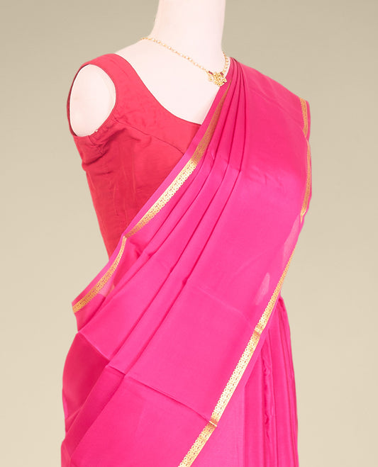 purple plain mysore silk saree with contrast zari design border
