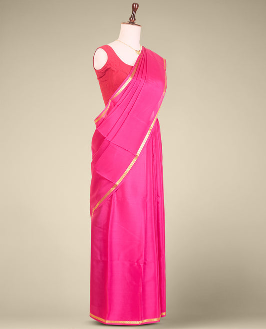 purple plain mysore silk saree with contrast zari design border