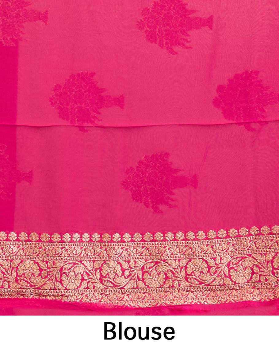 Black floral design banaras georgette saree with contrast intricate floral design border