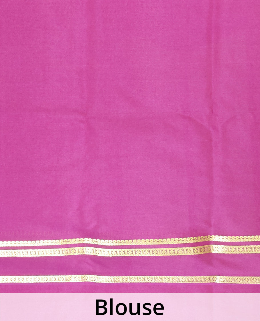 Beige buttas mysore silk saree with contrast rettai pettu zari design border
