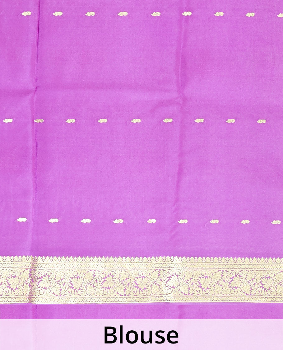 Pink buttas mysore silk saree with contrast floral zari design border