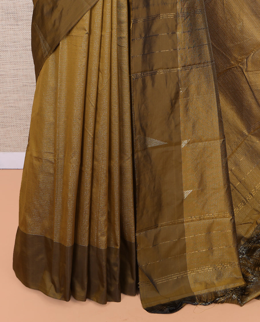 Green Arani Saree, Woven with Zari Stripes, a Contrast Border, a Self-Pallu, and a Matching Blouse