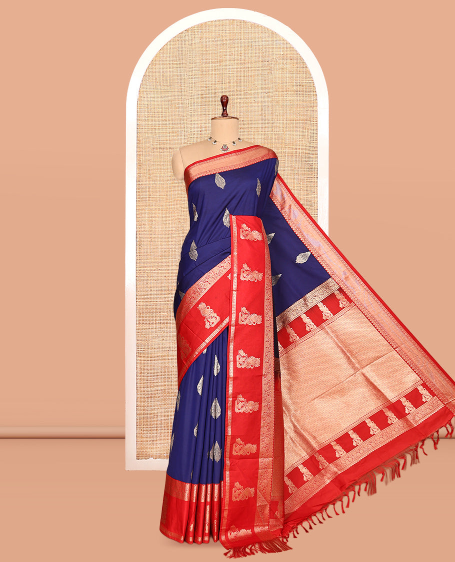 Ink Blue Zari Buttas Budget Silk Saree