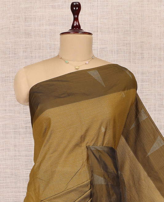 Green Arani Saree, Woven with Zari Stripes, a Contrast Border, a Self-Pallu, and a Matching Blouse