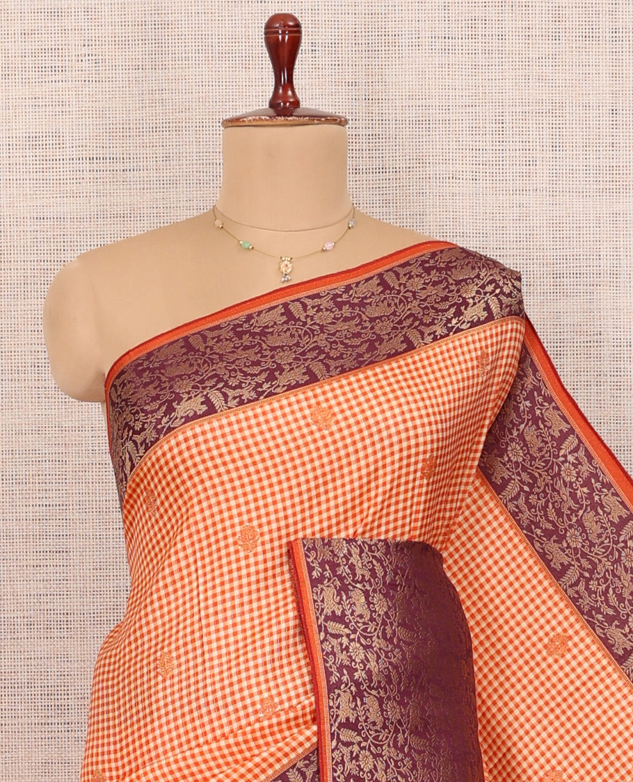 Rust Fancy Mysore Silk Saree
