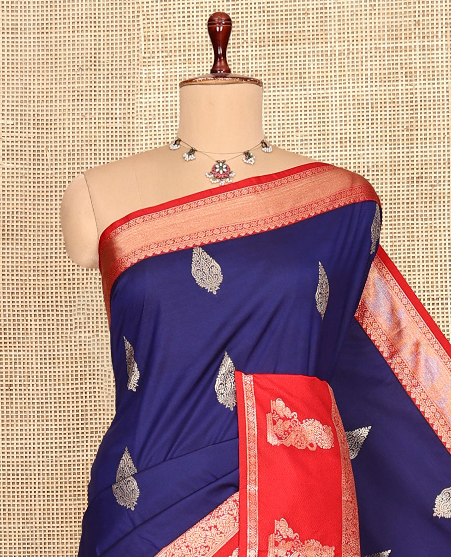 Ink Blue Zari Buttas Budget Silk Saree
