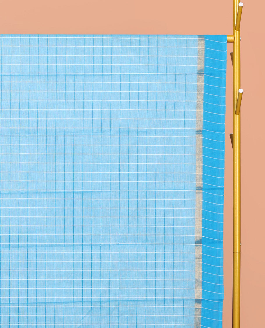 Blue Checked Chirala Cotton Saree, a Contrast Border, Self-Pallu, and a Matching Blouse