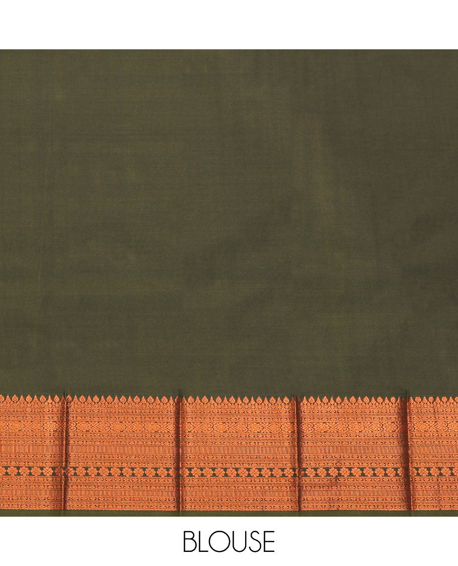 Olive Green Budget Silk Saree, Accentuated with Zari Buttas and Checks All Over Its Body, Highlighted by a Traditional Zari Design Border, Grand Pallu, and Paired with a Matching Blouse