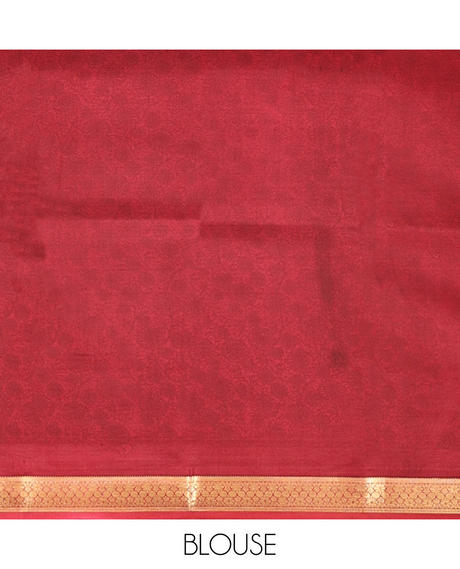 Cream Printed Silk Saree Beautified with a Floral Print, Contrast Traditional Zari Border, Striped Pallu, and Contrast Blouse