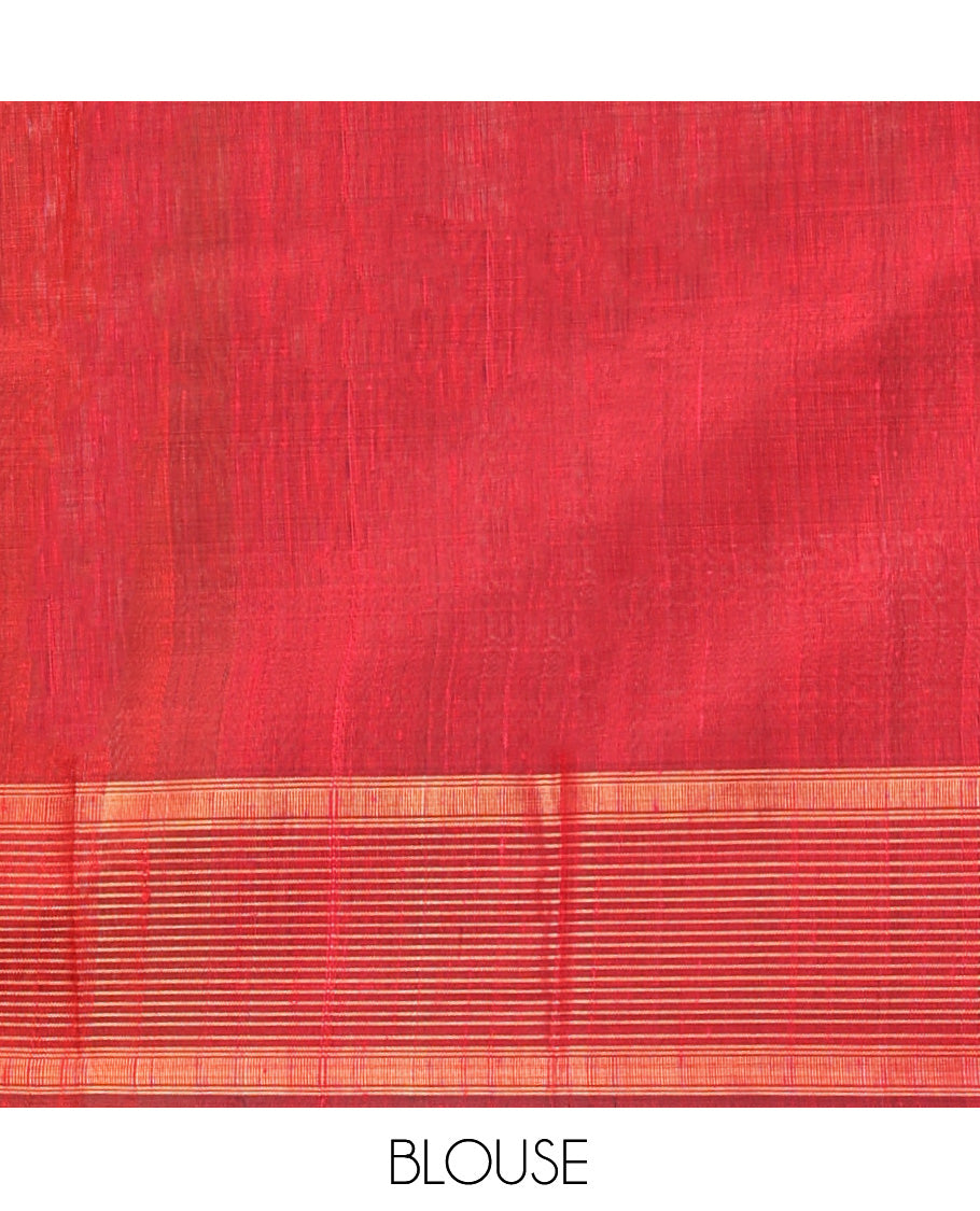 Black Dupion Silk Saree, Subtly Enriched with Buttas, Complemented by Contrast Temple-Checked Border, Temple Pallu, and a Contrast Blouse