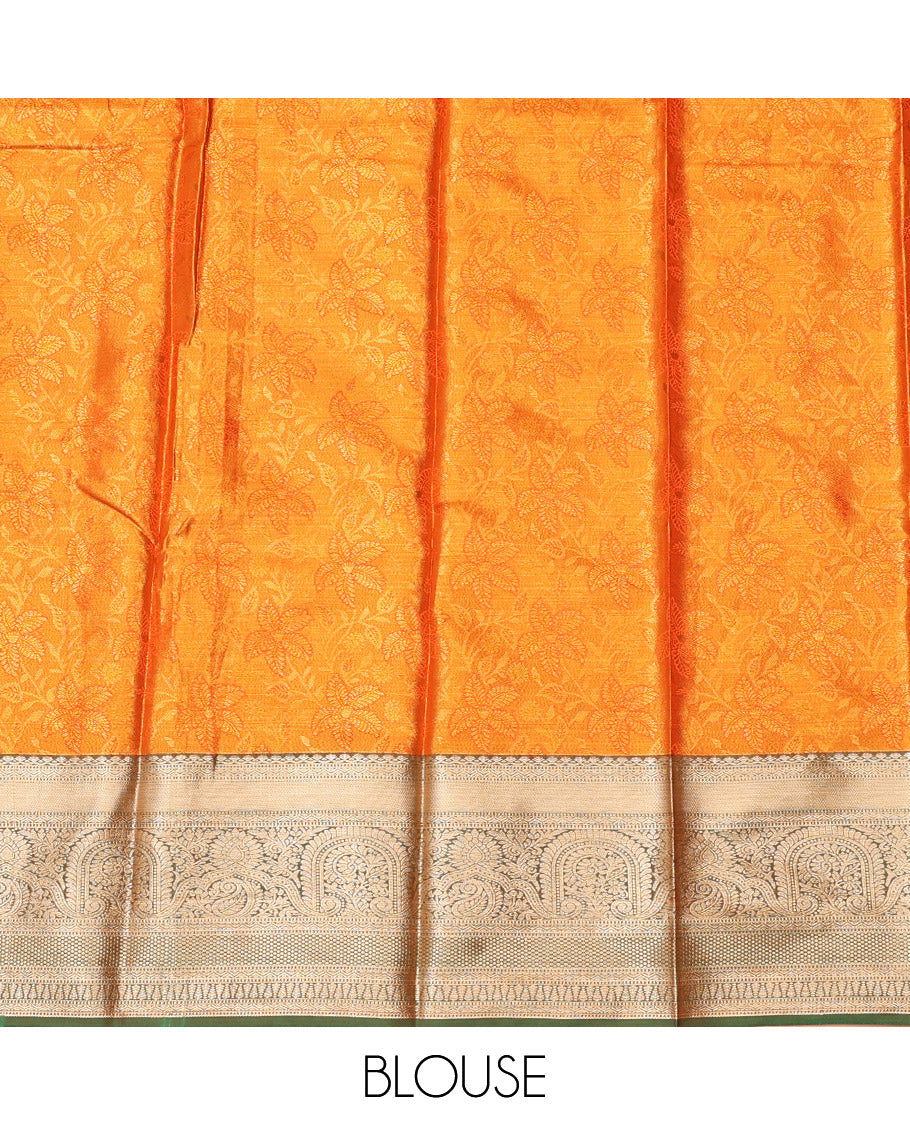 Orange Art Silk Half-Saree, Enriched with Leaf Jacquard Design, Contrast Traditional Zari Border, and Paired with a Matching Blouse