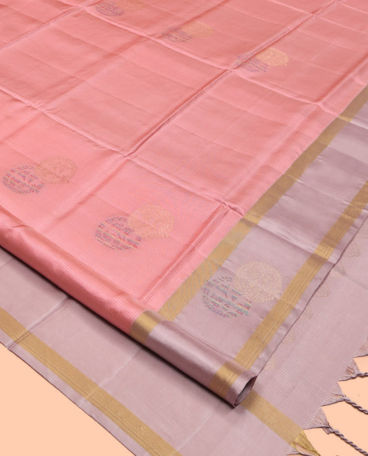 Pink Mayuri Lite Silk Mix Saree, Sparsely Woven with Stripes and Buttas, a Contrast Border, Pallu of Zig-Zag Designs, and a Contrast Blouse