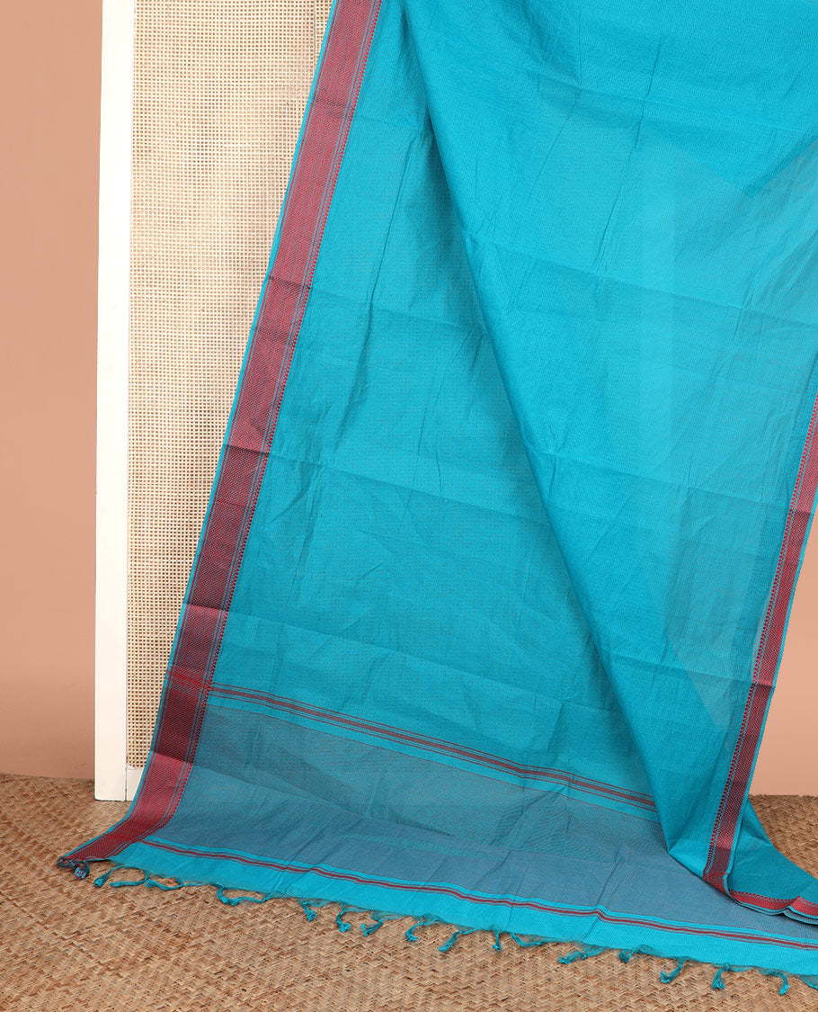 Blue Plain Mangalagiri Cotton Saree Subtly Sparkled with Traditional Motifs Woven Border, and Pallu Elevated with Sparse Designs