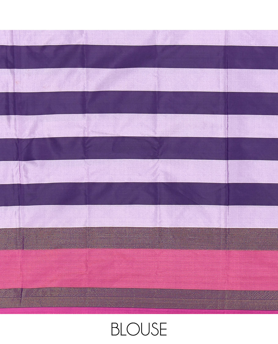 Multi-Color Aarani Gift Saree, Bedecked with Checked Design and Zari Buttas on Its Body, Complemented by a Contrast-Checked Border, Subtly Striped Pallu, and Paired with a Matching Blouse
